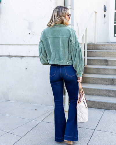 Gia Bubble Sleeve Button Down Corduroy Jacket - Sage