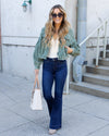 Gia Bubble Sleeve Button Down Corduroy Jacket - Sage