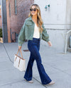 Gia Bubble Sleeve Button Down Corduroy Jacket - Sage