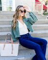 Gia Bubble Sleeve Button Down Corduroy Jacket - Sage