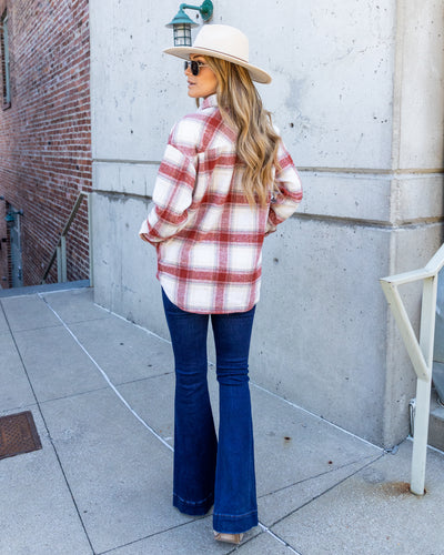 Blake Plaid Button Down Pocketed Fleece Lined Shacket - Red Multi