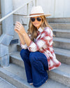 Blake Plaid Button Down Pocketed Fleece Lined Shacket - Red Multi