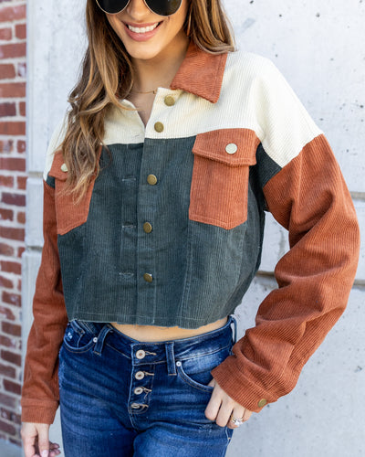 Candace Color Block Corduroy Jacket - Rust Multi