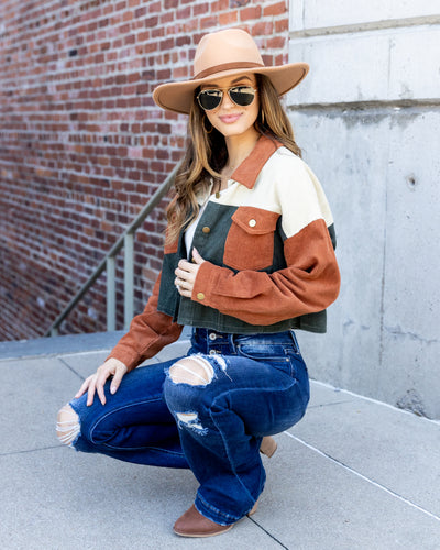 Candace Color Block Corduroy Jacket - Rust Multi