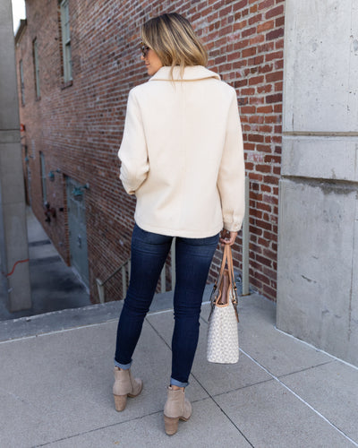 Ryann Button Down Pocketed Faux Fur Shacket Coat - Cream