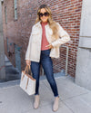 Ryann Button Down Pocketed Faux Fur Shacket Coat - Cream