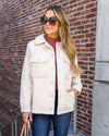 Ryann Button Down Pocketed Faux Fur Shacket Coat - Cream