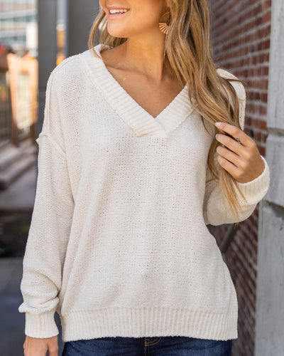 Anna Chenille V-Neck Sweater - Cream
