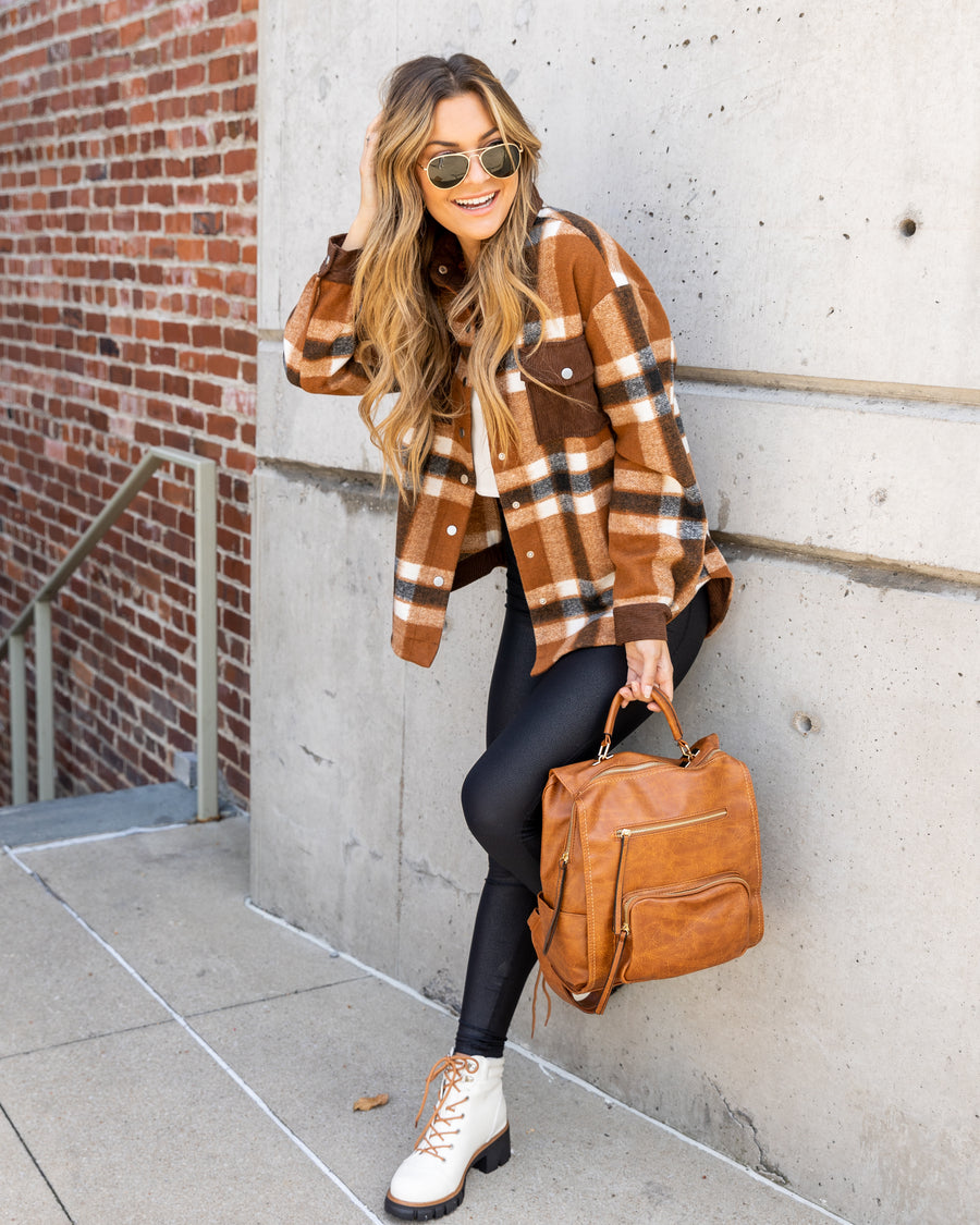 Emery Plaid Button Down Corduroy Shacket - Butterscotch