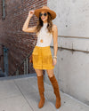 Kit Button Down Fringe Skirt - Mustard