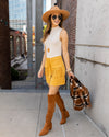 Kit Button Down Fringe Skirt - Mustard