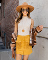 Kit Button Down Fringe Skirt - Mustard