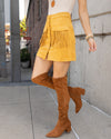 Kit Button Down Fringe Skirt - Mustard