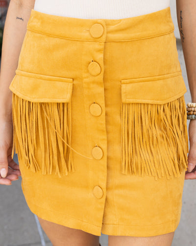 Kit Button Down Fringe Skirt - Mustard