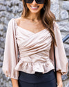 Anastasia Criss Cross Smocked Peplum Blouse - Champagne