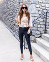 Anastasia Criss Cross Smocked Peplum Blouse - Champagne