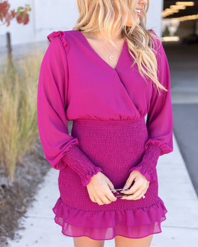 Samantha Crossover Smocked Dress - Magenta