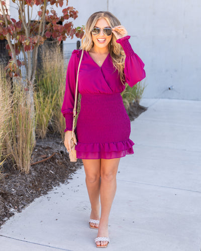 Samantha Crossover Smocked Dress - Magenta