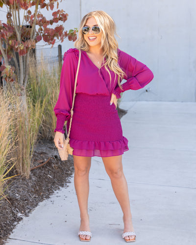Samantha Crossover Smocked Dress - Magenta
