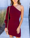 Juliette One Shoulder Cable Knit Sweater Dress - Burgundy
