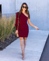 Juliette One Shoulder Cable Knit Sweater Dress - Burgundy