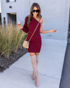 Juliette One Shoulder Cable Knit Sweater Dress - Burgundy