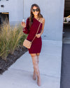 Juliette One Shoulder Cable Knit Sweater Dress - Burgundy