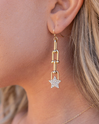 Zoe Chain Link Studded Star Earrings - Gold