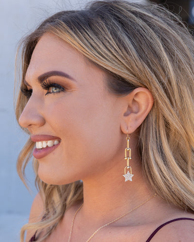 Zoe Chain Link Studded Star Earrings - Gold