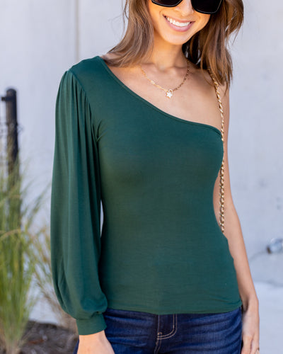 Alyssa One Shoulder Fitted Top - Pine Green