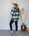Karter Plaid Button Down Shacket - Emerald Green
