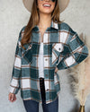 Karter Plaid Button Down Shacket - Emerald Green