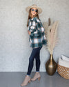 Karter Plaid Button Down Shacket - Emerald Green