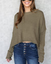 Brayden Raw Hem Cropped Sweater - Olive