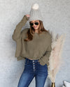 Brayden Raw Hem Cropped Sweater - Olive