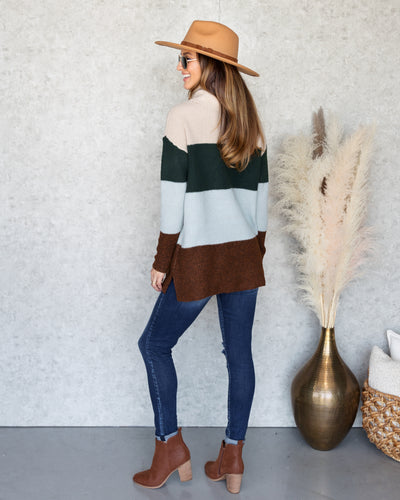 Eloise Color Block Cowl Neck Sweater - Beige Multi