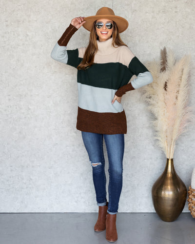 Eloise Color Block Cowl Neck Sweater - Beige Multi