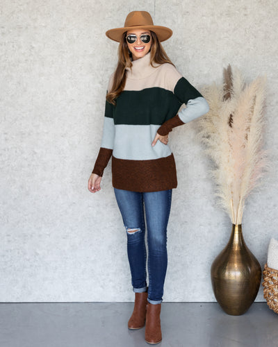 Eloise Color Block Cowl Neck Sweater - Beige Multi