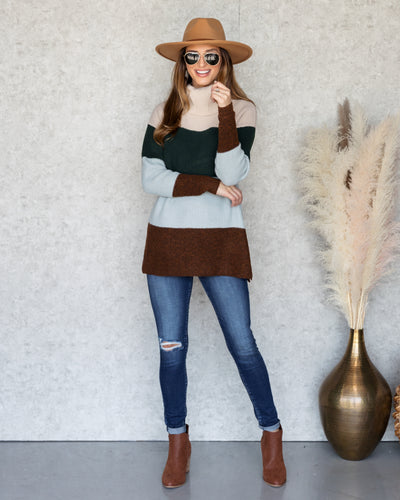 Eloise Color Block Cowl Neck Sweater - Beige Multi
