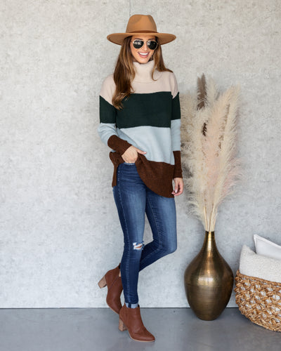 Eloise Color Block Cowl Neck Sweater - Beige Multi