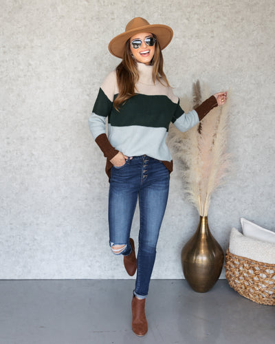Eloise Color Block Cowl Neck Sweater - Beige Multi