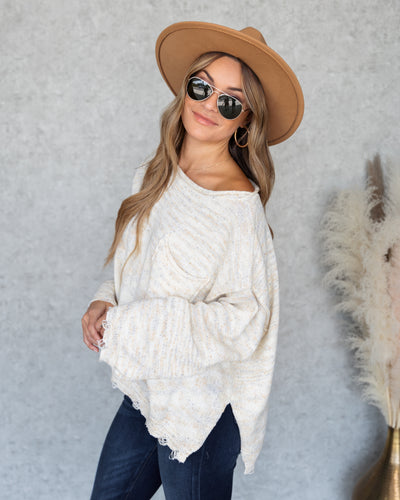 Tristan Speckled Frayed Hem Sweater - Cream