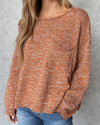 Tristan Speckled Frayed Hem Sweater - Rust