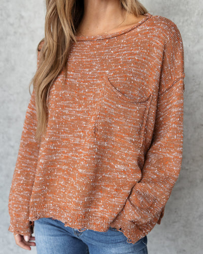 Tristan Speckled Frayed Hem Sweater - Rust