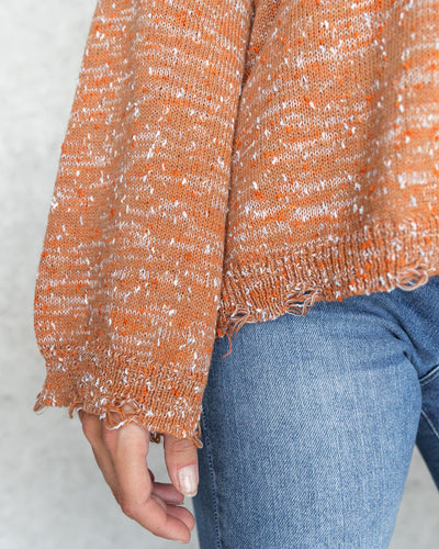 Tristan Speckled Frayed Hem Sweater - Rust
