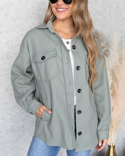 Oaklee Button Down Pocketed Shacket - Sage