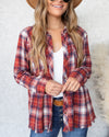 Callie Plaid Button Down Peplum Top - Marsala