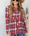 Callie Plaid Button Down Peplum Top - Marsala