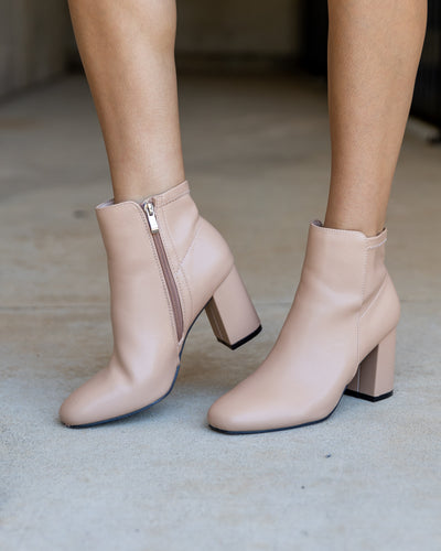 Carla Faux Leather Booties - Taupe