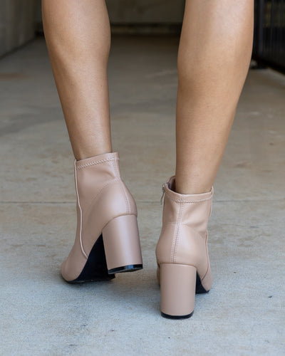 Carla Faux Leather Booties - Taupe